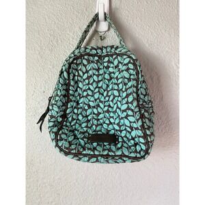 Vera‎ Bradley Quilted Backpack Aqua Blue Brown Leaf Pattern Insulated Lunch Bag
